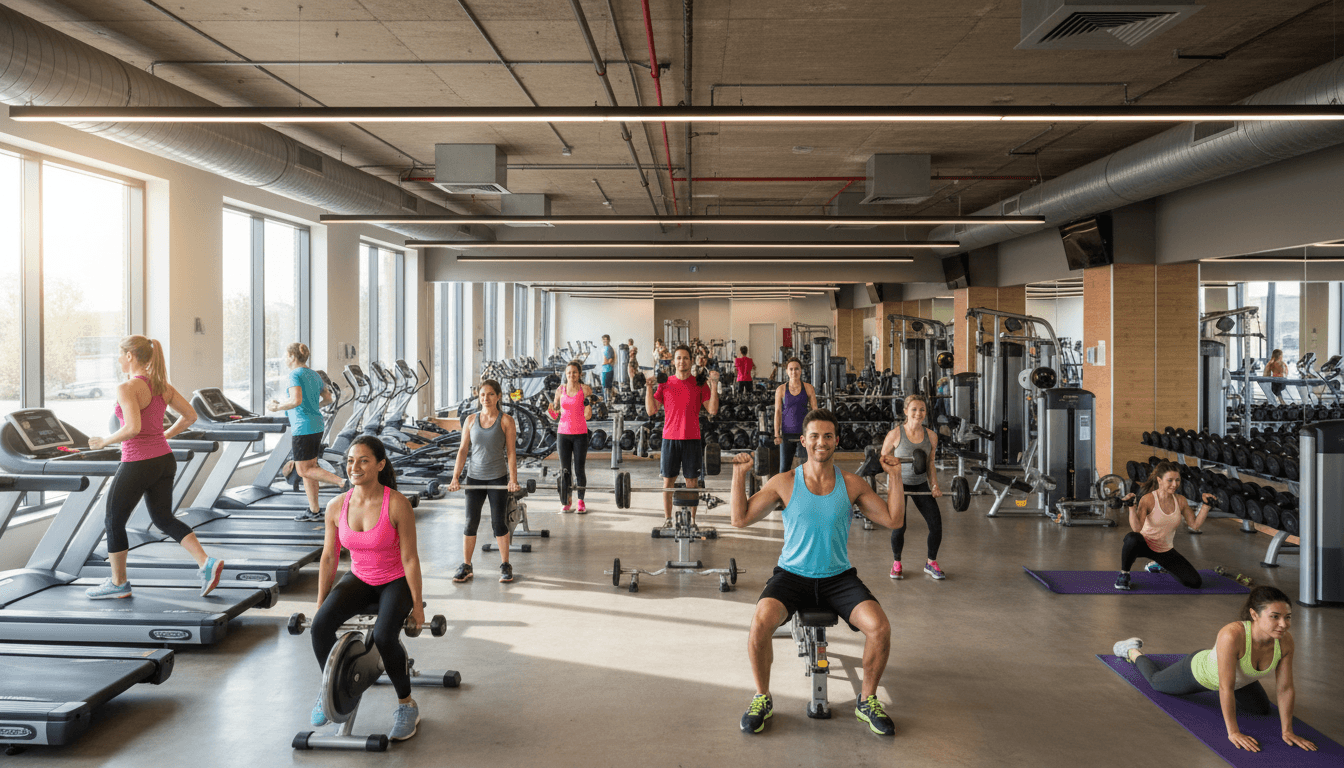 Gym with active members
