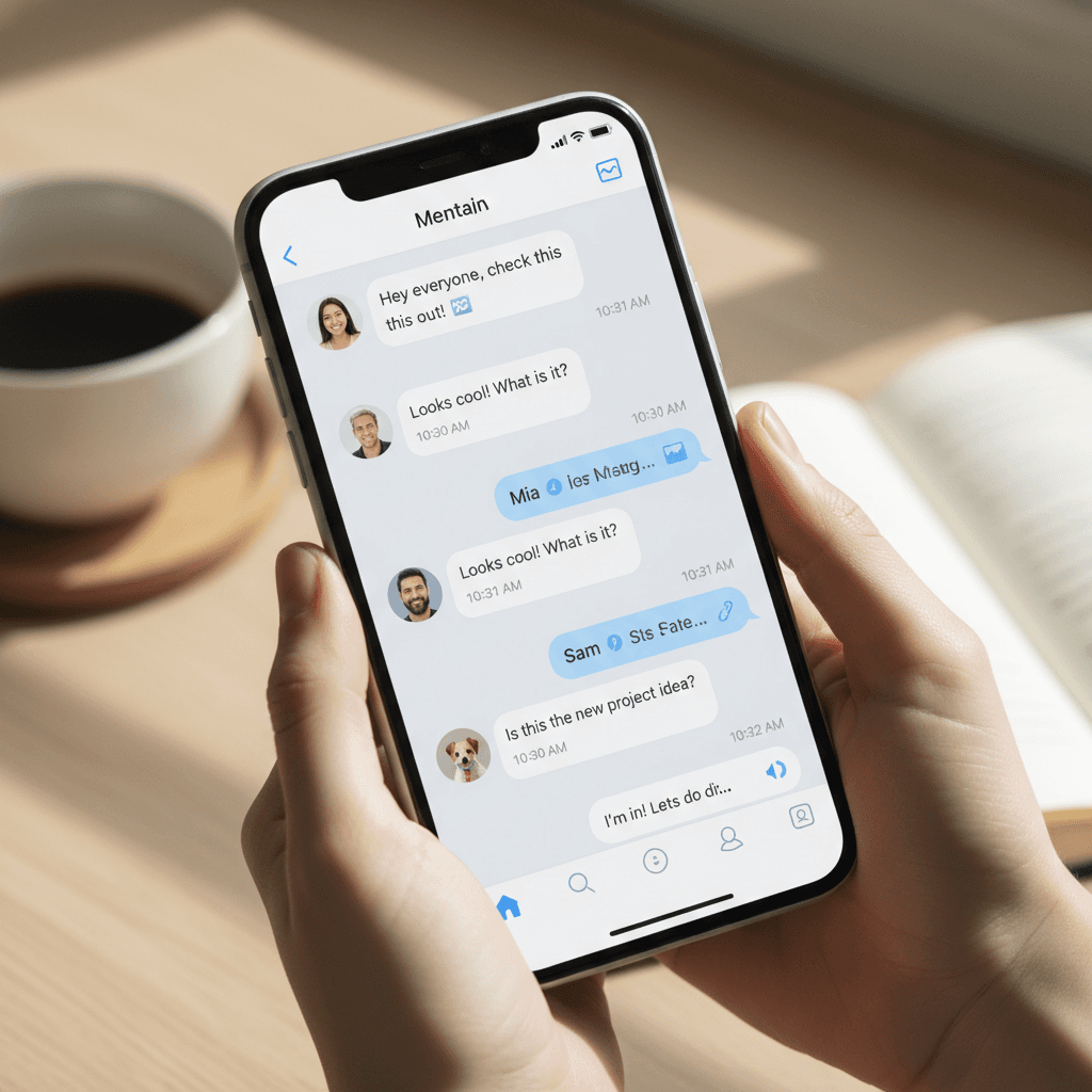 Smartphone displaying chatbot conversation with instant replies